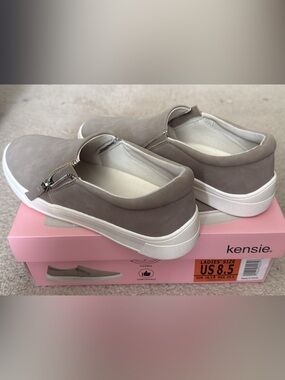 Kensie Women's Slip-On Sneakers in Taupe and White